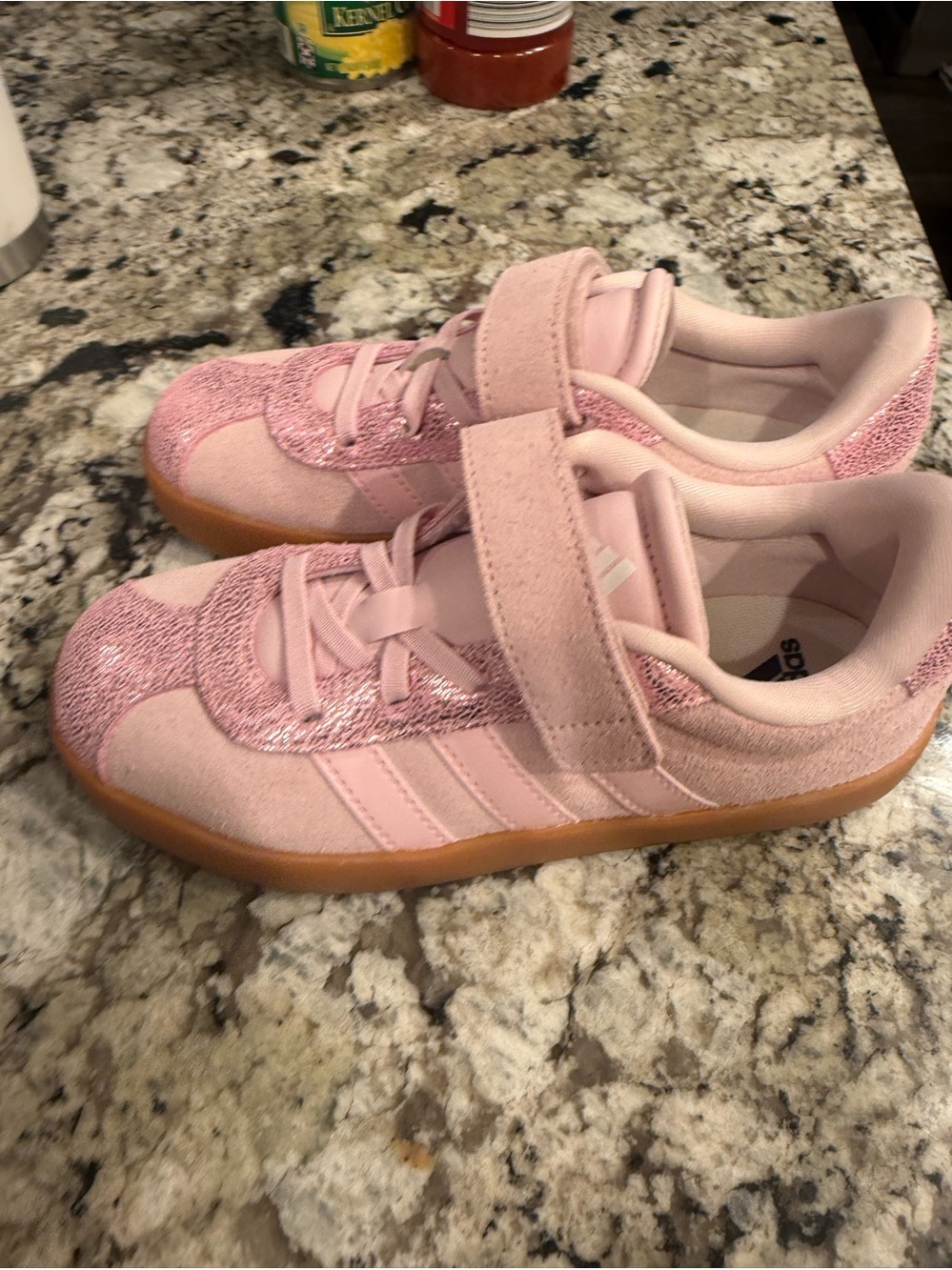 Adidas Kids Pink Glitter Strap Sneakers girls 1.5. Like new